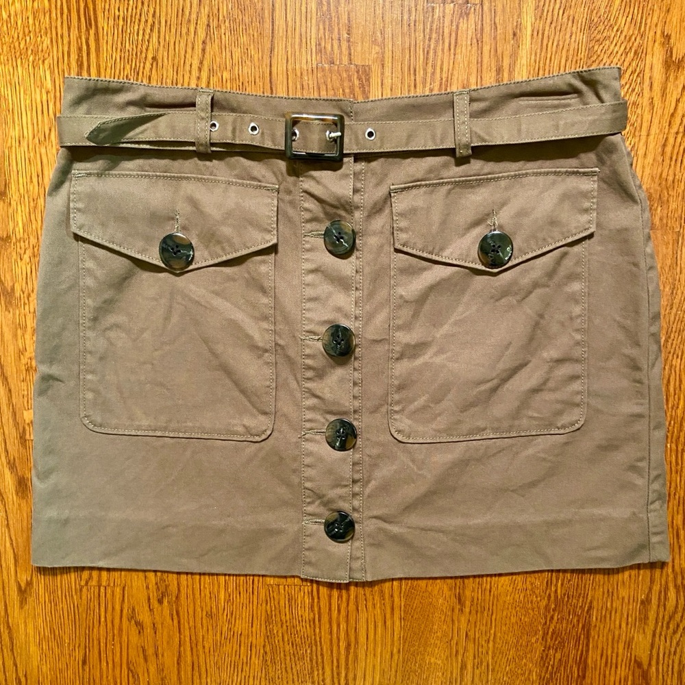 100% Cotton OD Green Belted Button Down Cargo Skirt